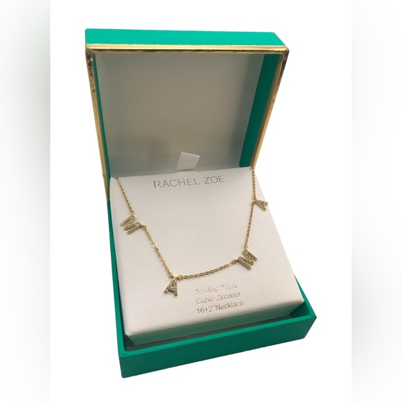 RACHEL ZOE 'MAMA' Gold Cubic Zirconia Necklace - Picture 5 of 6